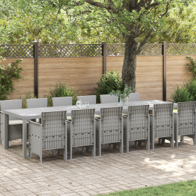 Conjunto de Comedor de Jardín de 13 Piezas con Cojines Ratan Gris Claro de , Mesas de jardín - Ref: Foro24-3378791, Precio: 8...