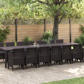 Conjunto de Comedor de Jardín de 15 Piezas con Cojines Marrón Poliratán de , Mesas de jardín - Ref: Foro24-3378800, Precio: 8...