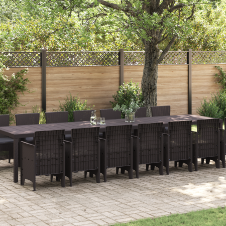 Conjunto de Comedor de Jardín de 15 Piezas con Cojines Marrón Poliratán de , Mesas de jardín - Ref: Foro24-3378800, Precio: 8...