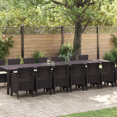 Conjunto de Comedor de Jardín de 15 Piezas con Cojines Marrón Ratán Sintético de , Mesas de jardín - Ref: Foro24-3378801, Pre...