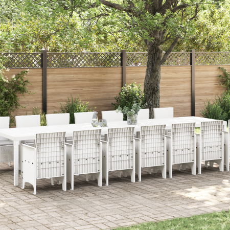 Set de Comedor de Jardín de 15 Piezas con Cojines Rattan Blanco de , Mesas de jardín - Ref: Foro24-3378804, Precio: 891,39 €,...