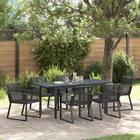 Juego de Comedor de Jardín de 7 Piezas de Acero Negro y Polirratán de , Mesas de jardín - Ref: Foro24-3378820, Precio: 653,74...