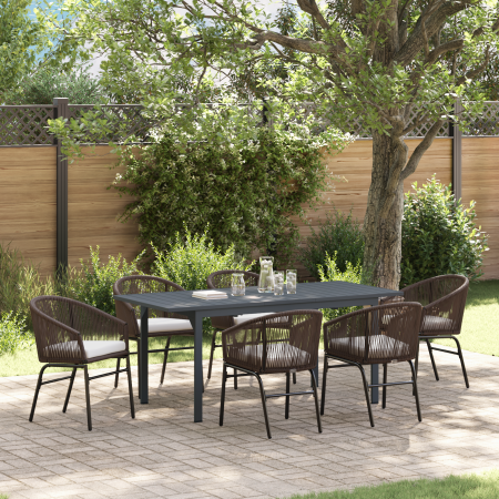 Juego de comedor de jardín de 7 piezas con cojines marrón ratán poli de , Mesas de jardín - Ref: Foro24-3378825, Precio: 846,...