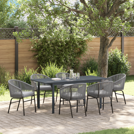 Conjunto de Comedor de Jardín de 7 Piezas con Cojines Gris Poliratán de , Mesas de jardín - Ref: Foro24-3378826, Precio: 783,...