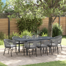 Conjunto de comedor de jardín de 10 piezas con cojines de ratán gris de poly de , Mesas de jardín - Ref: Foro24-3378833, Prec...