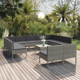 Set de muebles de jardín 12 pzas y cojines ratán sintético gris de vidaXL, Conjuntos de jardín - Ref: Foro24-3094610, Precio:...
