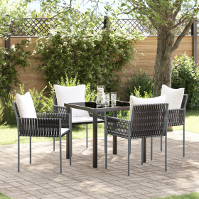 Conjunto de Comedor de Jardín 5 Piezas con Cojines Marrón Ratán Poliéster de , Sillas de jardín - Ref: Foro24-3379094, Precio...