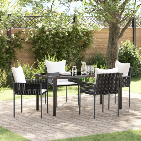 Juego de Comedor de Jardín de 5 Piezas con Cojines Marrón Ratán Poliéster de , Sillas de jardín - Ref: Foro24-3379096, Precio...