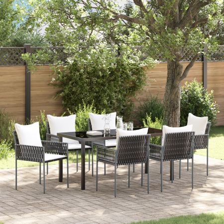Juego de Comedor de Jardín de 7 Piezas con Cojines Marrón Poliratán de , Sillas de jardín - Ref: Foro24-3379097, Precio: 525,...