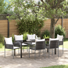 Conjunto de Comedor de Jardín de 7 Piezas con Cojines Marrón