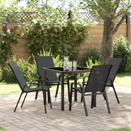 Conjunto de Comedor de Jardín de 5 Piezas Textilene Negro y Acero de , Sillas de jardín - Ref: Foro24-3379115, Precio: 249,26...