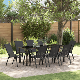 Juego de Comedor de Jardín de 9 Piezas Negro Textileno y Acero de , Sillas de jardín - Ref: Foro24-3379120, Precio: 407,12 €