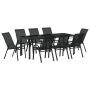 Juego de Comedor de Jardín de 9 Piezas Negro Textileno y Acero