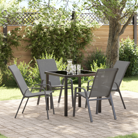 Juego de Comedor de Jardín de 5 Piezas - Textileno Gris y Acero | Foro24.es | Tu tienda online para hogar, jardín y más Foro24.es