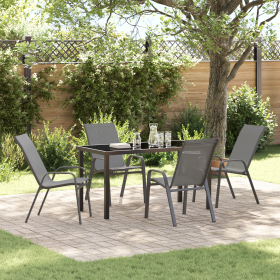 Juego de Comedor de Jardín de 5 Piezas Gris Textileno y Acero