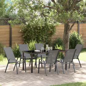 Conjunto de Comedor de Jardín de 7 piezas Gris Textilene y Acero