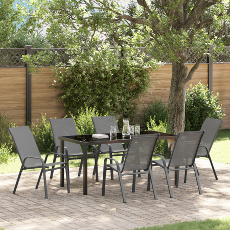 Conjunto de Comedor de Jardín de 7 piezas Gris Textilene y Acero de , Sillas de jardín - Ref: Foro24-3379125, Precio: 321,12 ...