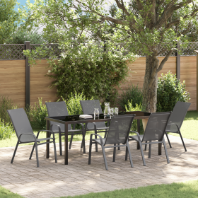 Juego de Comedor de Jardín de 7 Piezas Gris Textileno y Acero
