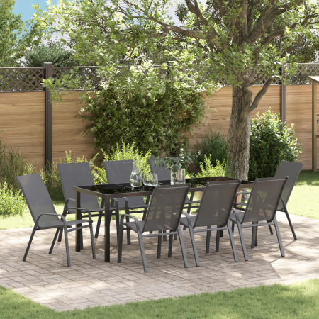 Juego de Comedor de Jardín de 9 Piezas Gris Textilene y Acero | Foro24.es | Tu tienda online para hogar, jardín y más Foro24.es