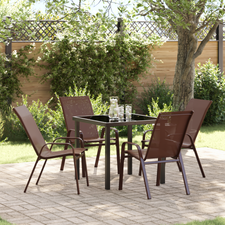Set de Comedor de Jardín de 5 Piezas Marrón Textilene y Acero de , Sillas de jardín - Ref: Foro24-3379129, Precio: 196,71 €, ...