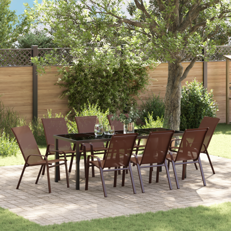 Conjunto de Comedor de Jardín de 9 Piezas Marrón Textilene y Acero de , Sillas de jardín - Ref: Foro24-3379134, Precio: 484,3...