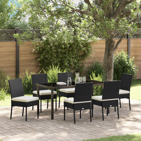 Set de Comedor de Jardín 7 Piezas Poliratán Negro de , Sillas de jardín - Ref: Foro24-3379223, Precio: 473,84 €, Descuento: %