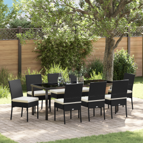 Set de Comedor de Jardín de 9 Piezas Poliratán Negro de , Sillas de jardín - Ref: Foro24-3379225, Precio: 616,65 €, Descuento: %