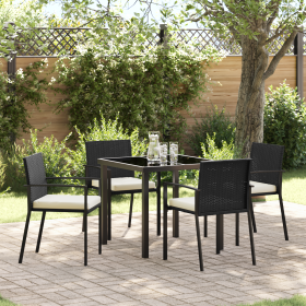 Conjunto de Comedor de Jardín 5 Piezas Ratán Poliéster Negro de , Sillas de jardín - Ref: Foro24-3379248, Precio: 267,76 €, D...