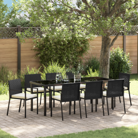Set de comedor de jardín de 9 piezas Negro Poliratán