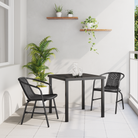 Juego de Comedor de Jardín de 3 Piezas Ratán de Plástico Negro de , Sillas de jardín - Ref: Foro24-3379380, Precio: 211,87 €,...
