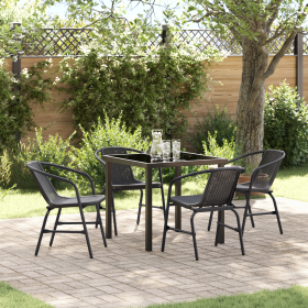 Juego de Comedor de Jardín de 5 Piezas Negro Polietileno de