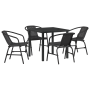 Juego de Comedor de Jardín de 5 Piezas Negro Polietileno de