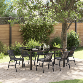 Conjunto de Comedor de Jardín de 7 Piezas Ratán Plástico Negro