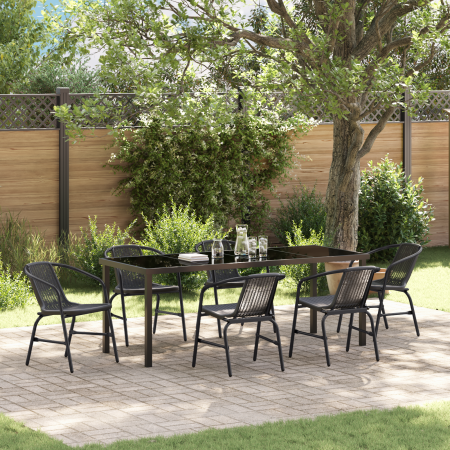 Set de Comedor de Jardín de 7 Piezas Negro Poliratán de , Sillas de jardín - Ref: Foro24-3379385, Precio: 534,37 €, Descuento: %