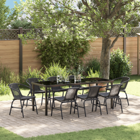 Set de Comedor Jardín 9 Piezas Rattan Negro