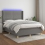 Cama box spring colchón y luces LED tela gris oscuro 140x200 cm