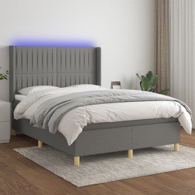 Cama box spring colchón y luces LED tela gris oscuro 140x200 cm Cama box spring colchón y luces LED tela gris oscuro 140x200 cm