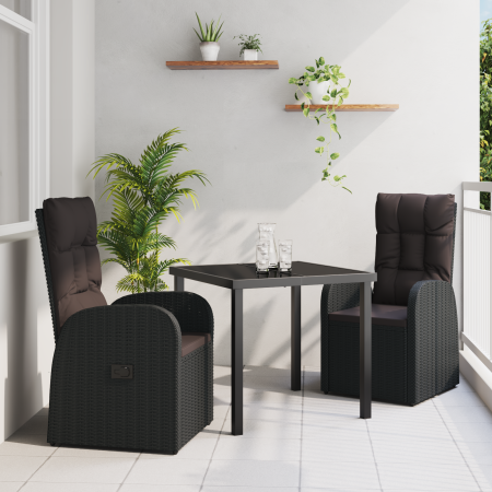 Juego de comedor de jardín de 3 piezas de con cojines negros de poliratán de , Sillas de jardín - Ref: Foro24-3379506, Precio...