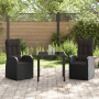 Juego de comedor de jardín de 3 piezas de con cojines negros de poliratán de , Sillas de jardín - Ref: Foro24-3379506, Precio...