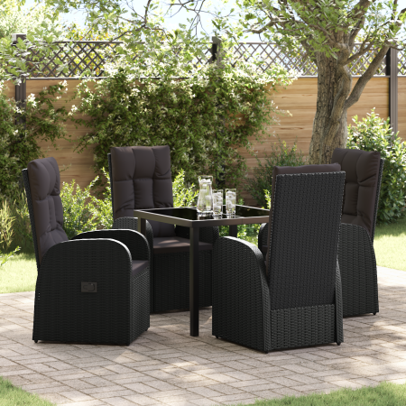 Juego de Comedor de Jardín de 5 Piezas con Cojines - Poliratán Negro de , Sillas de jardín - Ref: Foro24-3379507, Precio: 732...