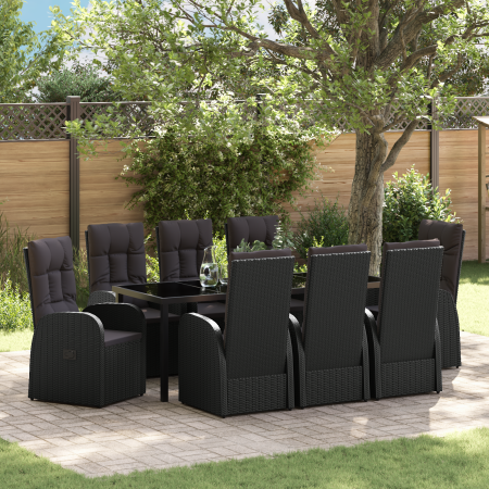 Juego de Comedor de Jardín de 9 Piezas con Cojines - Ratán PE Negro de , Sillas de jardín - Ref: Foro24-3379512, Precio: 1,00...