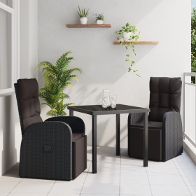 Juego de 3 Piezas de Comedor de Jardín con Cojines de Ratán Sintético Negro de , Sillas de jardín - Ref: Foro24-3379513, Prec...