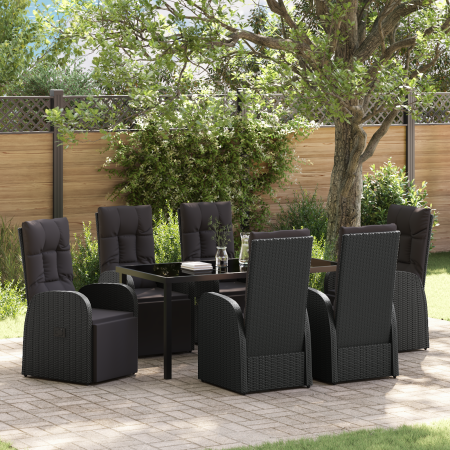 Juego de Comedor de Jardín de 7 Piezas con Cojines Ratán Sintético Negro de , Sillas de jardín - Ref: Foro24-3379517, Precio:...