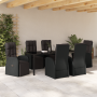 Set de Comedor de Jardín de 7 Piezas con Cojines Negro Ratán Poliéster de , Sillas de jardín - Ref: Foro24-3379518, Precio: 1...
