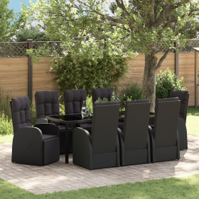 Juego de Comedor Jardín de 9 Piezas con Cojines - Ratán Poliéster Negro de , Sillas de jardín - Ref: Foro24-3379519, Precio: ...