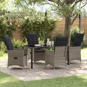 Juego Comedor Jardín 5 Piezas con Cojines Grises Poliratán de , Sillas de jardín - Ref: Foro24-3379551, Precio: 559,03 €, Des...