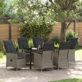 Set de Comedor de Jardín de 7 Piezas con Cojines Gris Polirratán de , Sillas de jardín - Ref: Foro24-3379552, Precio: 781,08 €