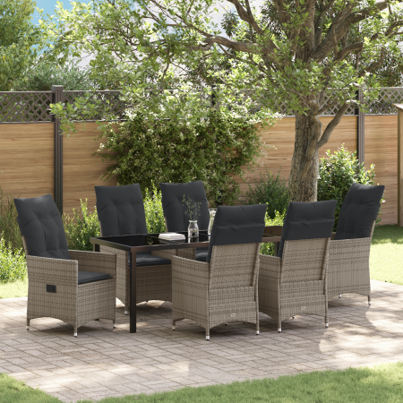 Set de Comedor de Jardín de 7 Piezas con Cojines gris Poliratán de , Sillas de jardín - Ref: Foro24-3379553, Precio: 807,46 €...