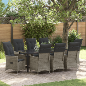 Conjunto de Comedor de Jardín de 9 Piezas con Cojines Gris