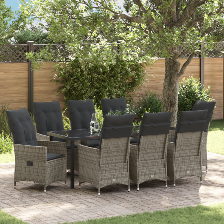 Conjunto de Comedor de Jardín de 9 Piezas con Cojines Gris